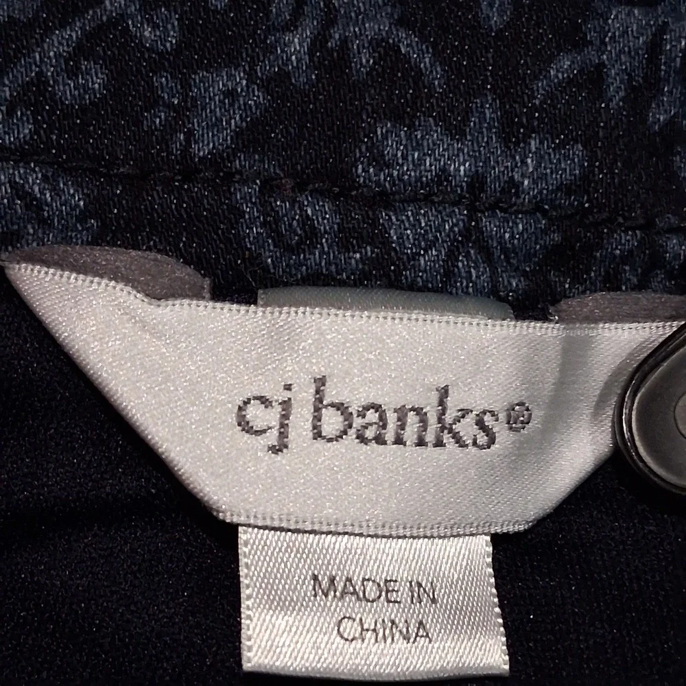 CJ Banks Women 22W Blue Damask Floral‎ Denim Mini Skirt Stretch Plus Size